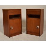 A matching pair of vintage retro 20th Century teak wood bedside cabinets having an open space