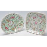 Two 19th Century Chinese canton plates having celadon grounds, both being hand enamelled with