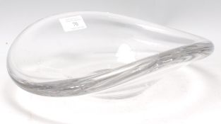 A vintage retro 20th Century heavy clear glass centerpiece table bowl in the manor of Orrefors.