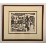Wilfred Fairclough (1907 – 1996) - Marketplace - A late 20th Century etching depicting a bread and