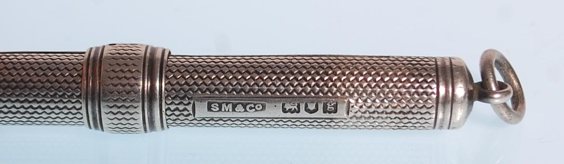 A good mid 20th Century silver hallmarked propelling pencil having an engine turned body being - Image 6 of 7