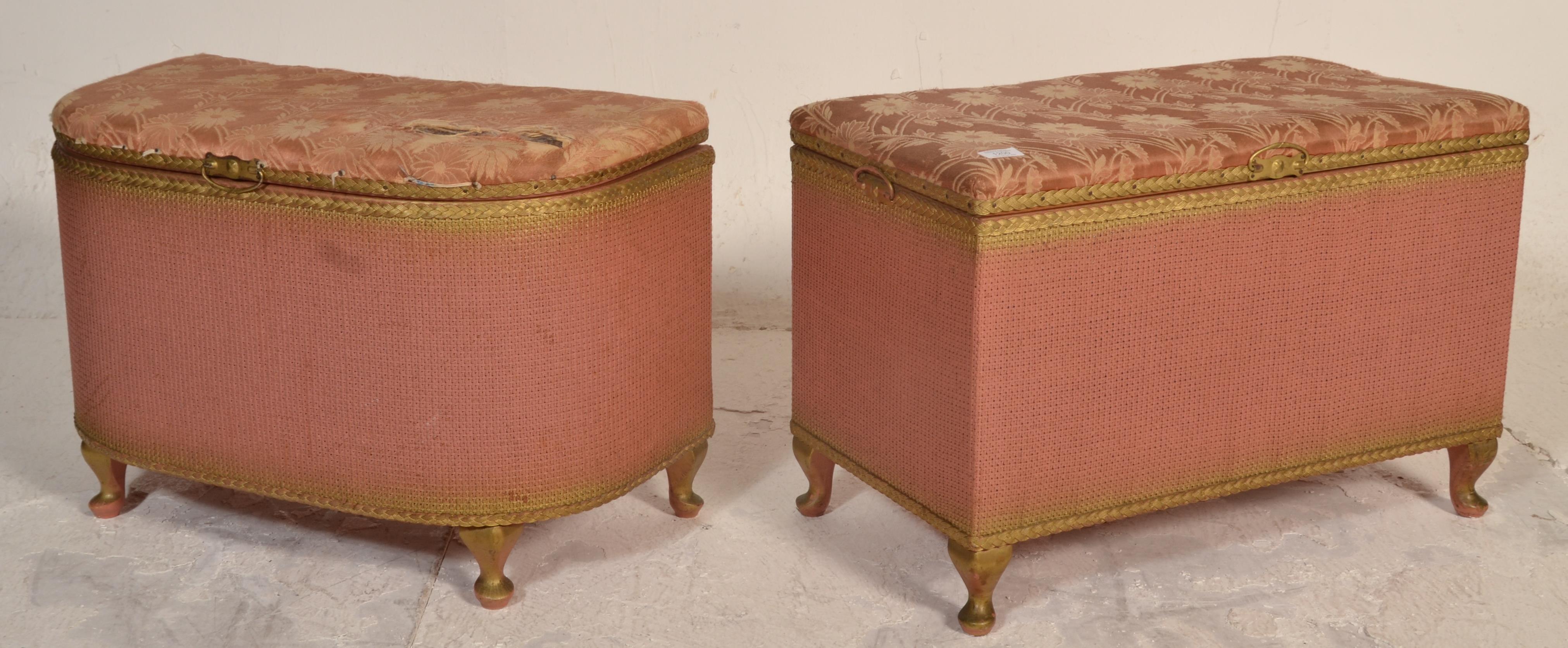 A mid century retro pair of Lloyd Loom ' Lusty ' ottoman blanket boxes of half moon form and - Image 12 of 12