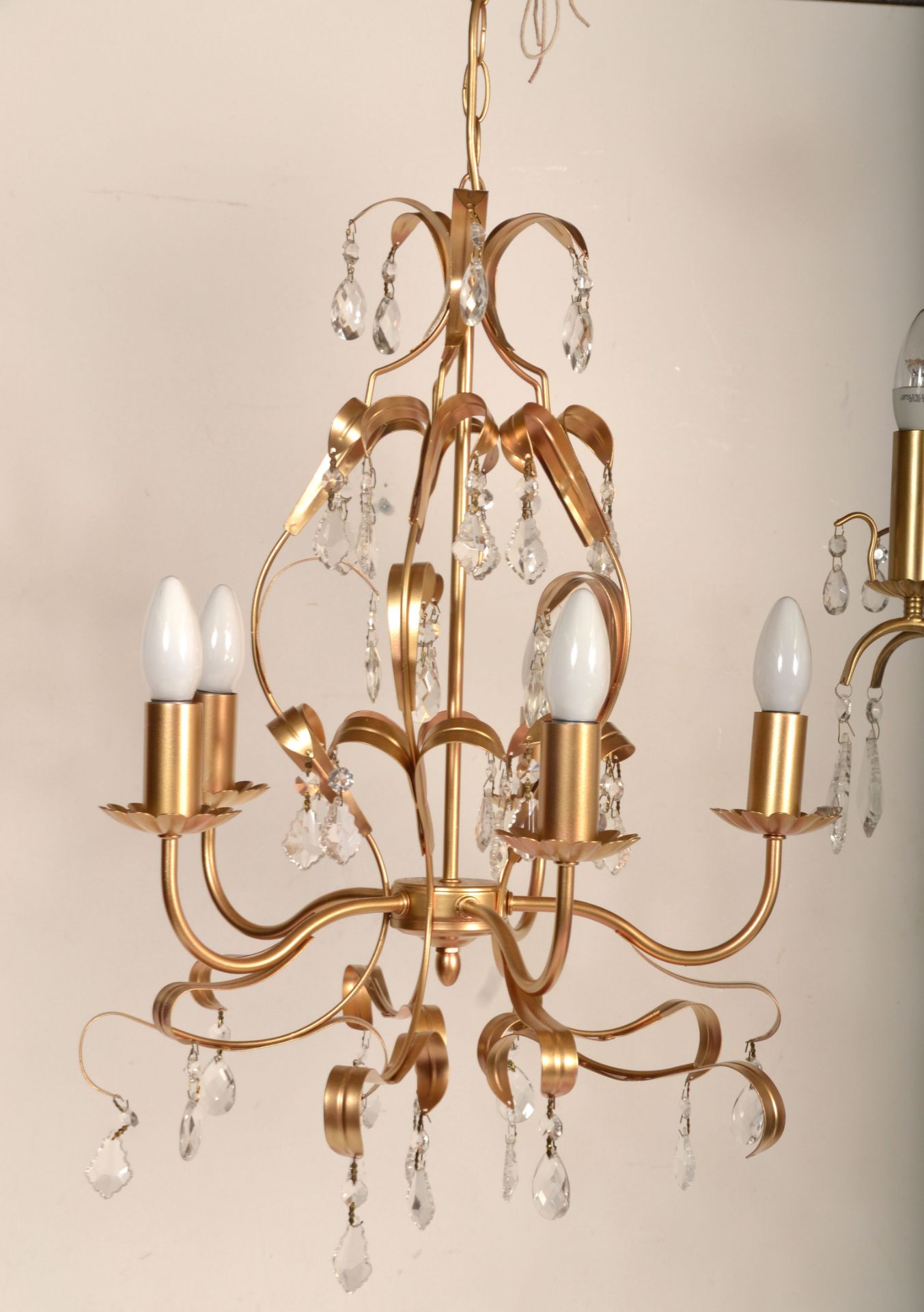 A collection of 20th century chandeliers to include a cut glass 6 branch example with facet cut - Bild 4 aus 7