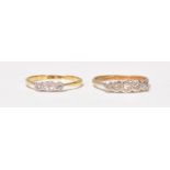 Two 18ct Gold Rings- A vintage 18ct gold and platinum five stone diamond ring. Stamped 18ct, ring