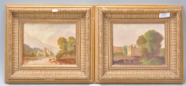 A pair of early 20th Century oil on canvas paintings of small proportions, each depicting
