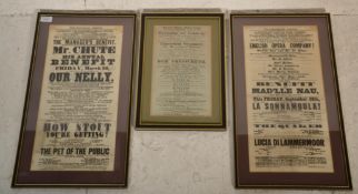 A group of three 19th Century Theatre Royal advertising posters including the English Opera