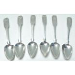 A set of 6 American Barzillia Benjamin ( 1800 -  1850) silver teaspoons in the wheatsheaf pattern