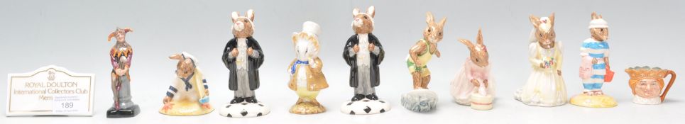 A collection of Royal Doulton bunnykins ceramic figurines to include Lawyer, Aussie surfer,