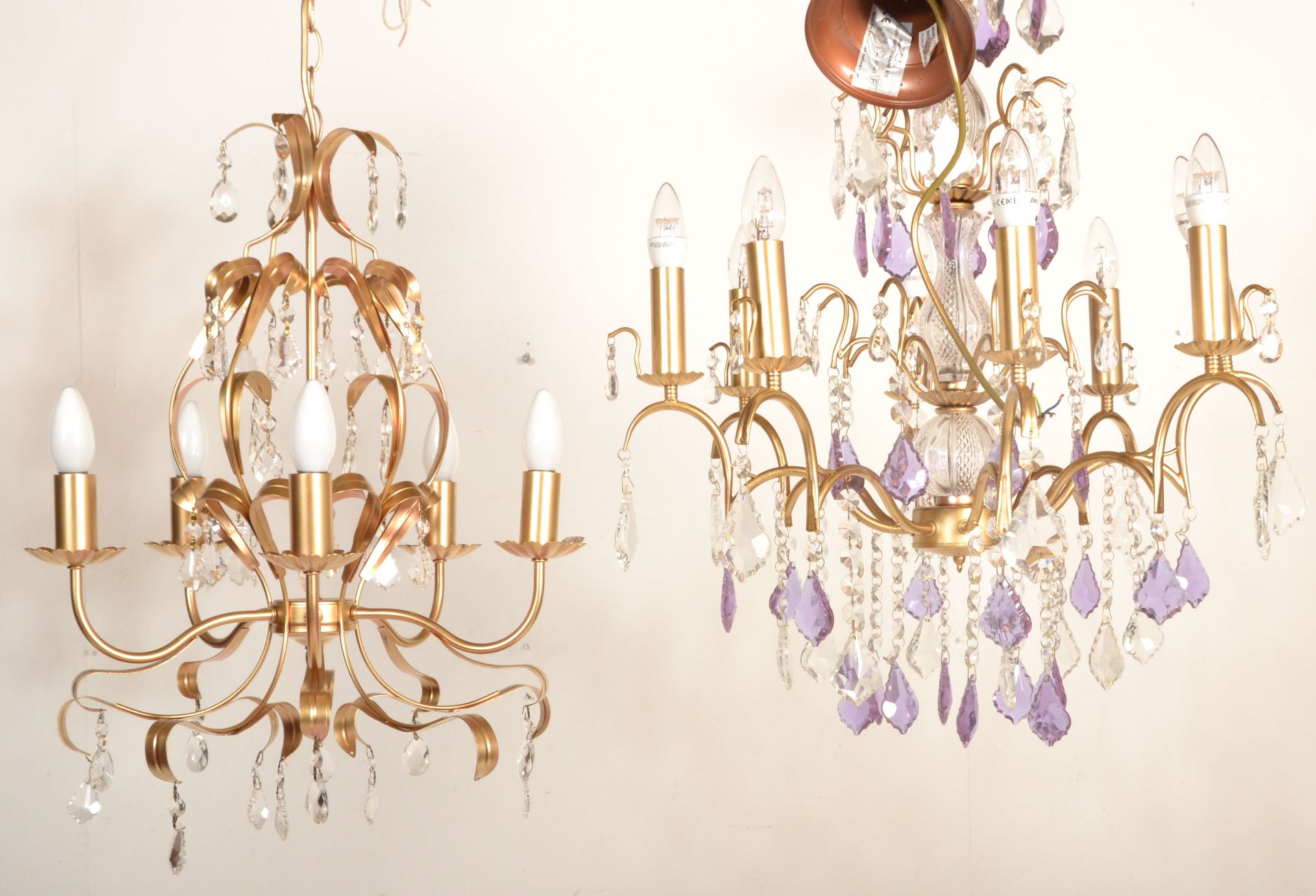 A collection of 20th century chandeliers to include a cut glass 6 branch example with facet cut - Bild 6 aus 7