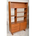 A mid century teak wood veneer Stateroom room divider bookcase / upright cabinet. Raised on shaped