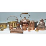A collection of antique late 19th / early 20th Century brass and copper wares to include Victorian