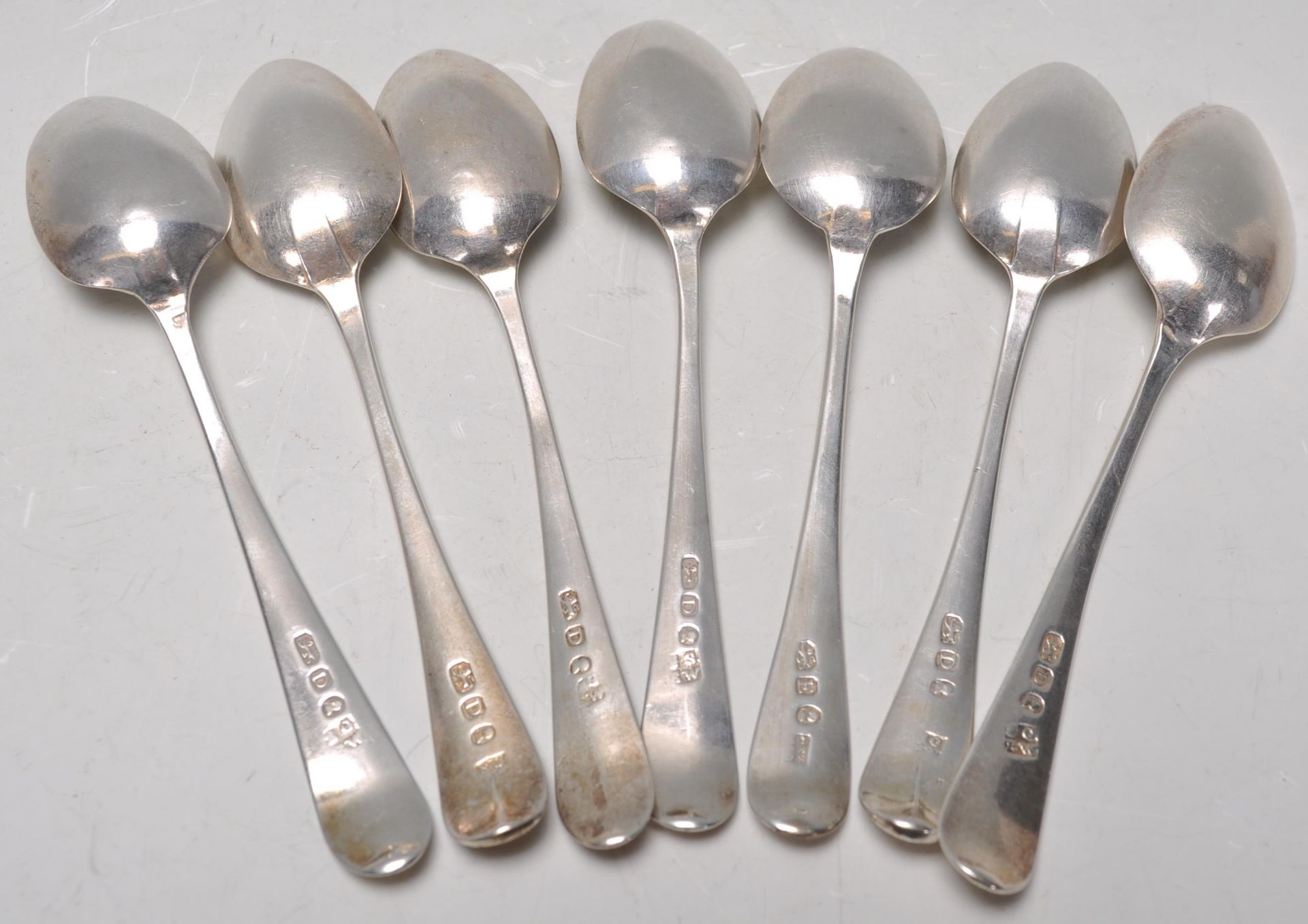 A good set of seven late 18th Century Georgian silver hallmarked tea spoons, with each one bearing a - Image 6 of 10