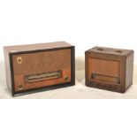 A vintage retro radio to include a Cossor radio being wooden cased with two tuning dials and gilt