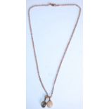 A 9ct gold figaro link necklace chain adorned with 2 opal necklace pendants. The champed 375. Length