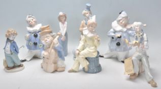 A good collection of seven ceramic clown figurines to include a pair of band members and other