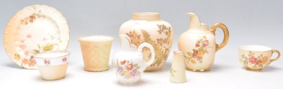 A collection of Royal Worcester ivory blush ceramics to include a fern design vase, a small jug