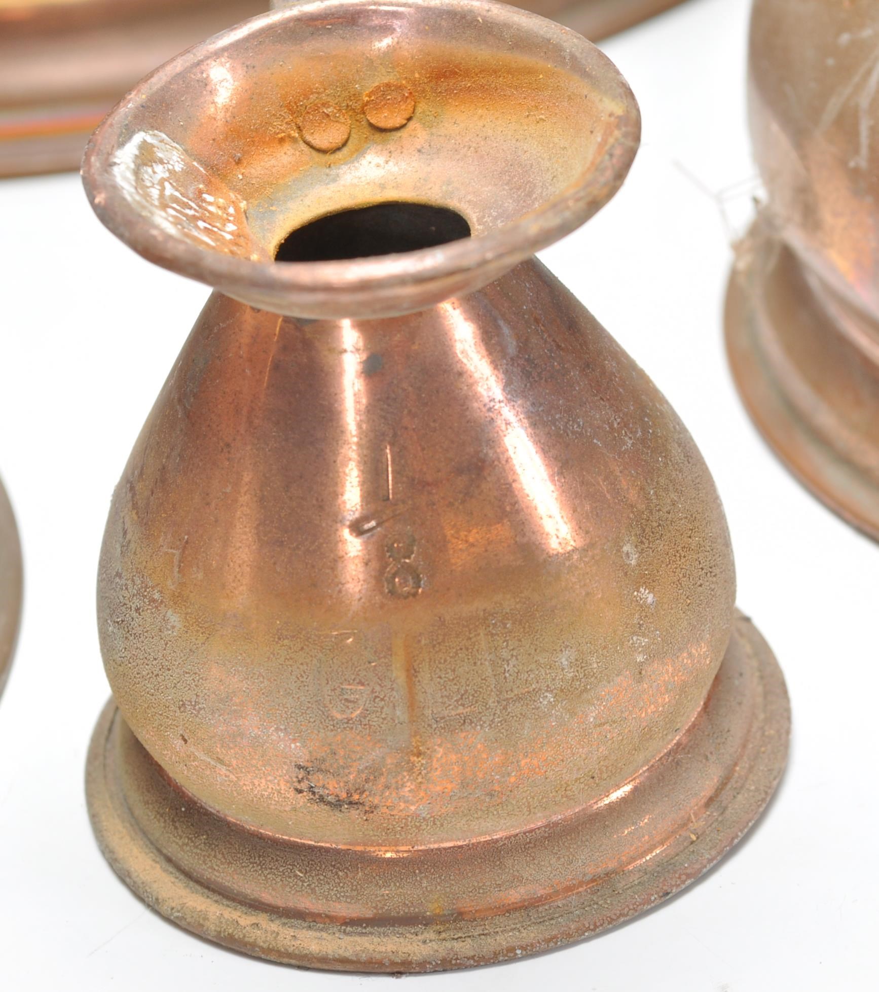 A set of large 19th century Victorian type copper cider jugs - measures. Each of graduating - Image 6 of 9