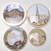 A group of four 19th Century Pratt ware lids to include Eleanor Cross London, the Trysting Place,