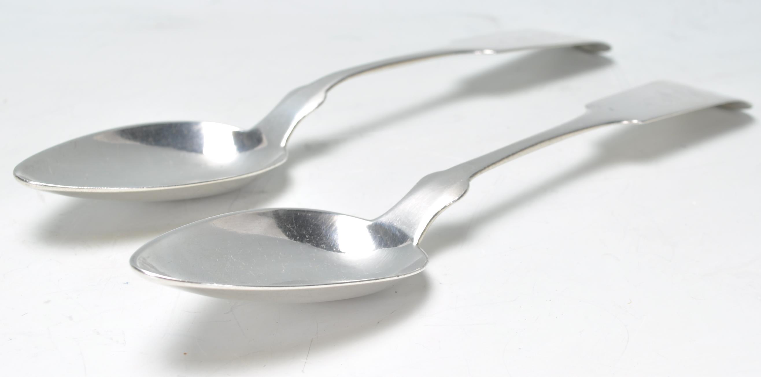 A pair of large American Barzillia Benjamin ( 1800 -  1850) silver Table spoons in the fiddle