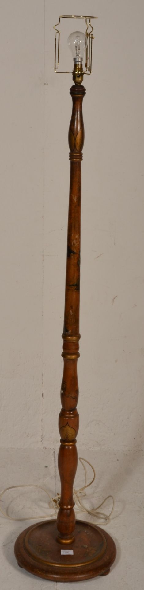 A vintage 20th Century Chinese standard lamp light having a turned stem column with gilt banding and