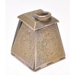 A 19th Century Victorian folding brass needle box having engraved floral decoration with one side