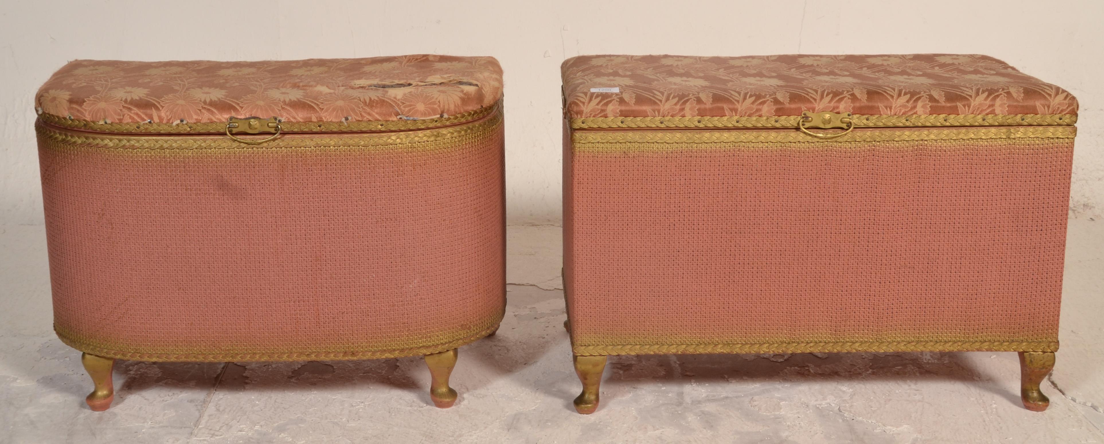 A mid century retro pair of Lloyd Loom ' Lusty ' ottoman blanket boxes of half moon form and - Image 2 of 12