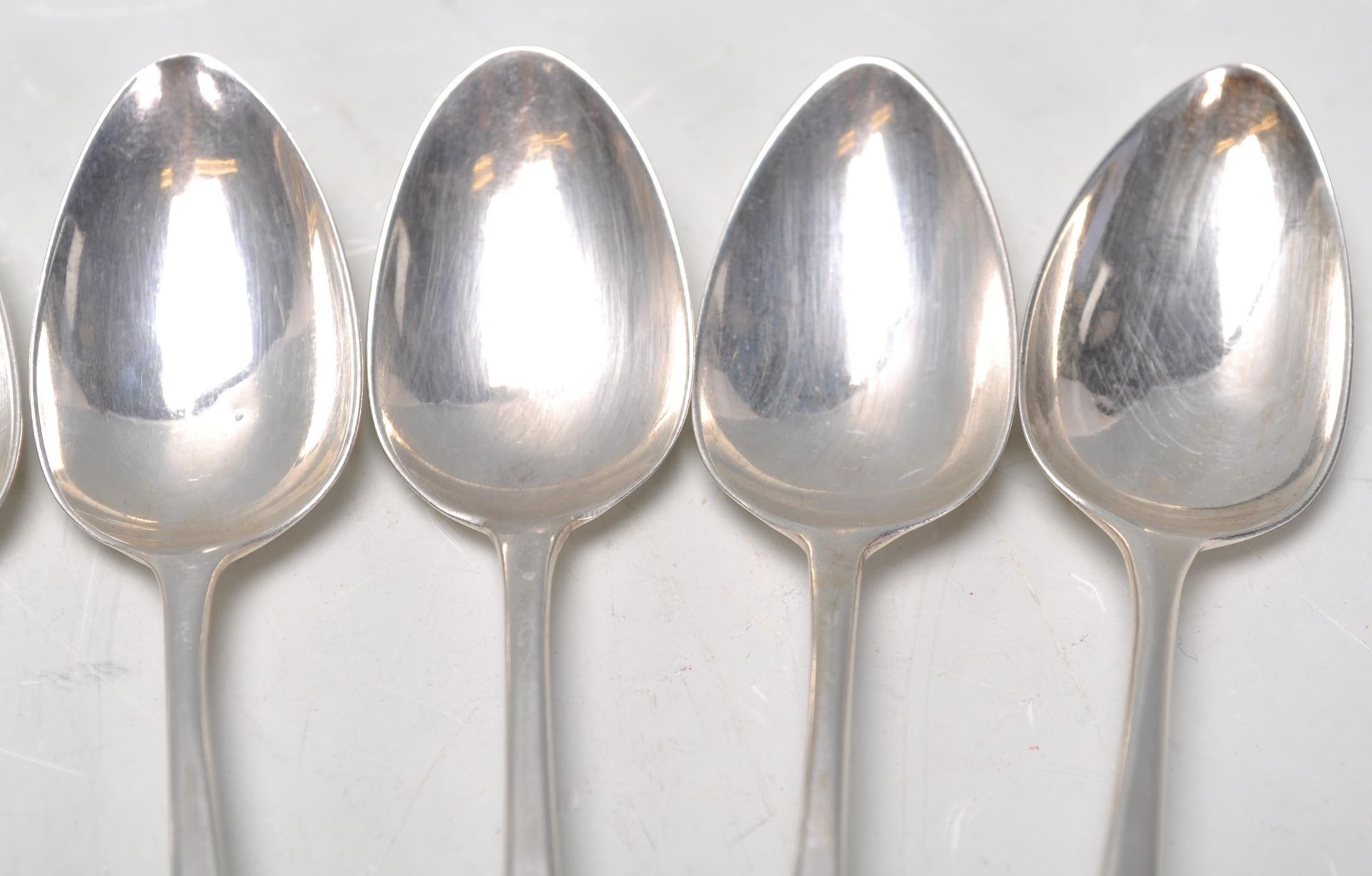 A good set of seven late 18th Century Georgian silver hallmarked tea spoons, with each one bearing a - Image 5 of 10