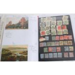 A collection of postal stamps and postcards to include blocks and part sheets of stamps,