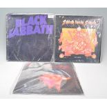 A group of three Vinyl Long Play LP Record albums by Black Sabbath to include Paranoid on Vertigo,