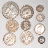 A small group of GB English silver coinage dating from the 19th Century to included a 1888 Victorian