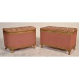 A mid century retro pair of Lloyd Loom ' Lusty ' ottoman blanket boxes of half moon form and