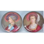 A pair of 19th Century French Parisian Montereau B & Cde 50 portrait plates / wall chargers having