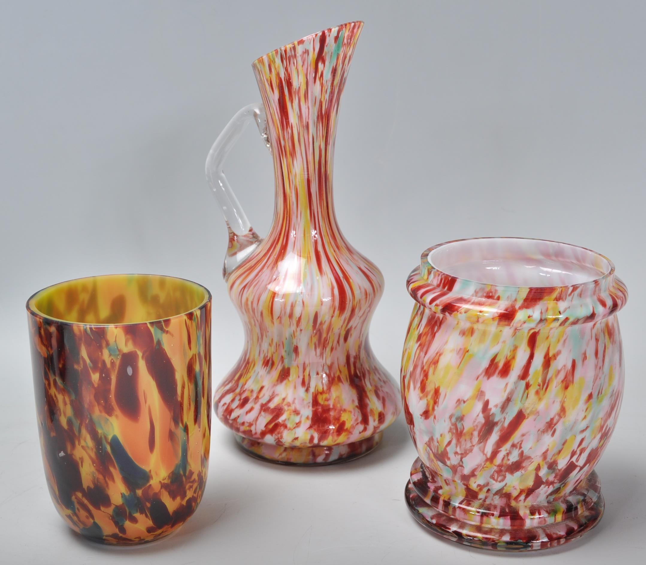 A collection of Murano 'end of day' studio art glass to include speckled vases and jugs with - Image 8 of 9