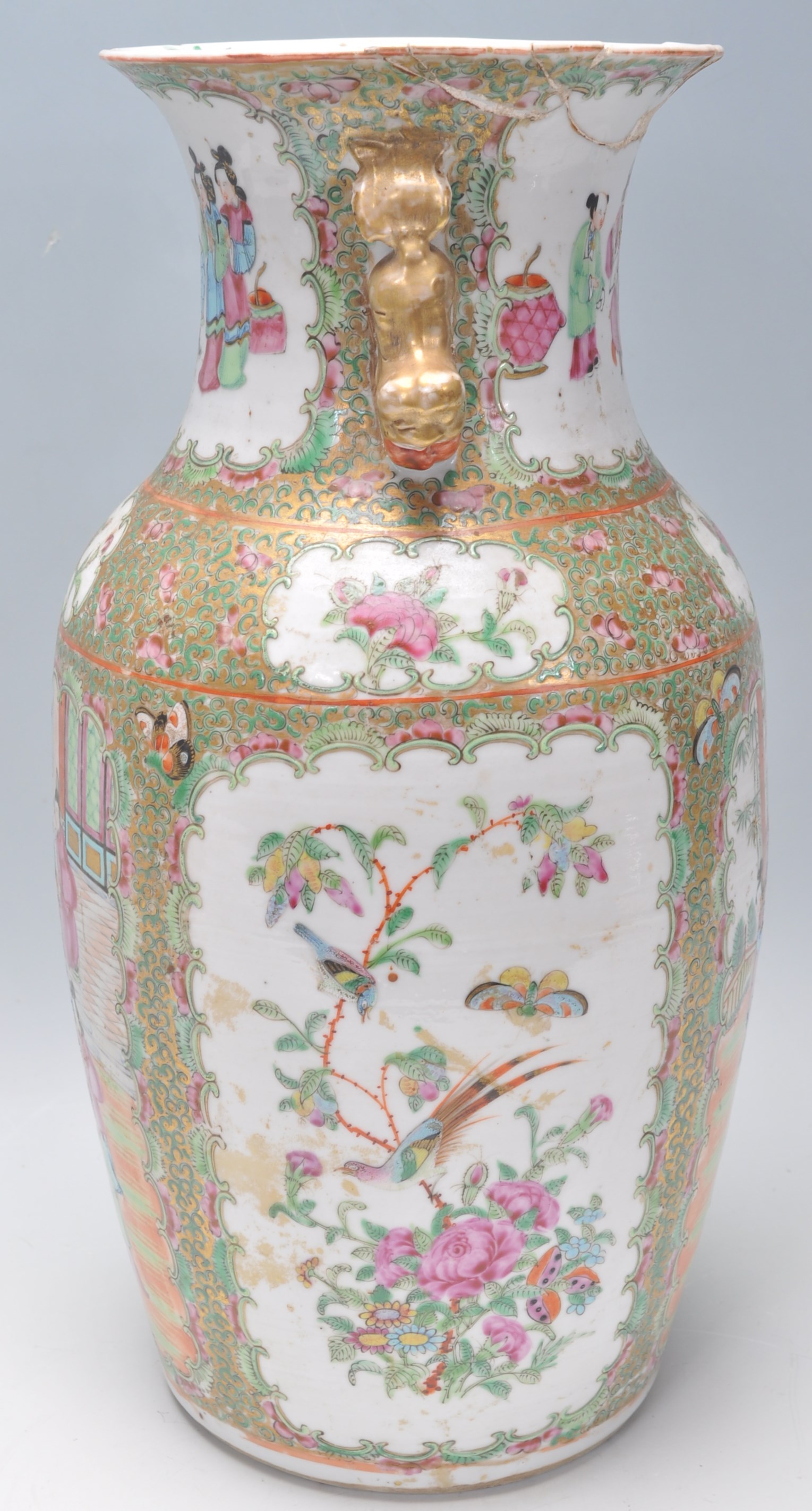 A 19th Century Chinese Cantonese famille rose vase with handpainted scenes of people, birds and - Image 5 of 10