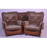 A vintage retro G-Plan 'saddle ' 3 piece sofa and armchairs suite consisting of 2 armchairs in the