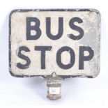 VINTAGE CAST IRON ' BUS STOP ' DOUBLE SIDED SIGN TOPPER