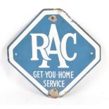 RAC - GET YOU HOME SERVICE - RARE VINTAGE ENAMEL SIGN