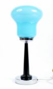 MID 20 TH CENTURY ART DECO STYLE LAMP BASE WITH BLUE GLASS SHADE