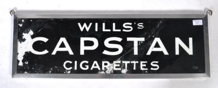 RARE WILLS CAPSTAN CIGARETTES BLACK GLASS ADVERTISING SIGN