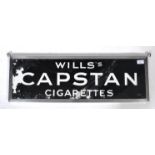 RARE WILLS CAPSTAN CIGARETTES BLACK GLASS ADVERTISING SIGN