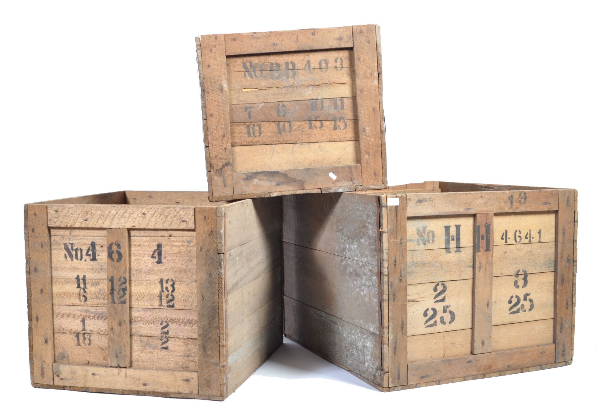 ORIGINAL VINTAGE OPEN TOPPED WOODEN SHIPPING CRATES
