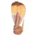 LARGE CONTEMPORARY HAND CARVED SUAR WOOD COBRA SCULPTURE