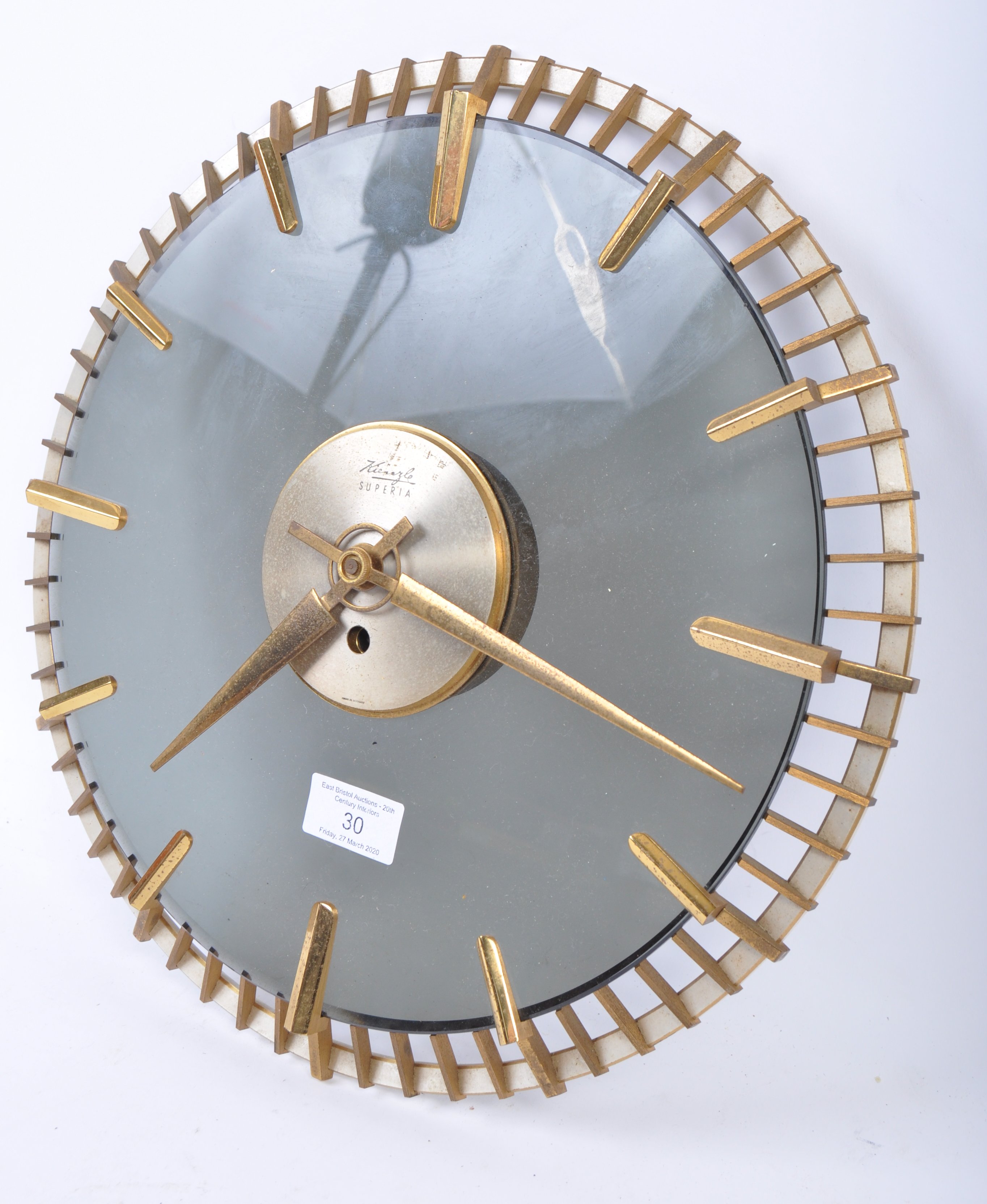 ORIGINAL KIENZLE SUPERIA GERMAN GLASS WALL CLOCK - Image 3 of 4