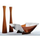 ARTHUR SALM 1960'S SWEDISH STAINLESS STEEL AND TEAK FRUIT BOWL