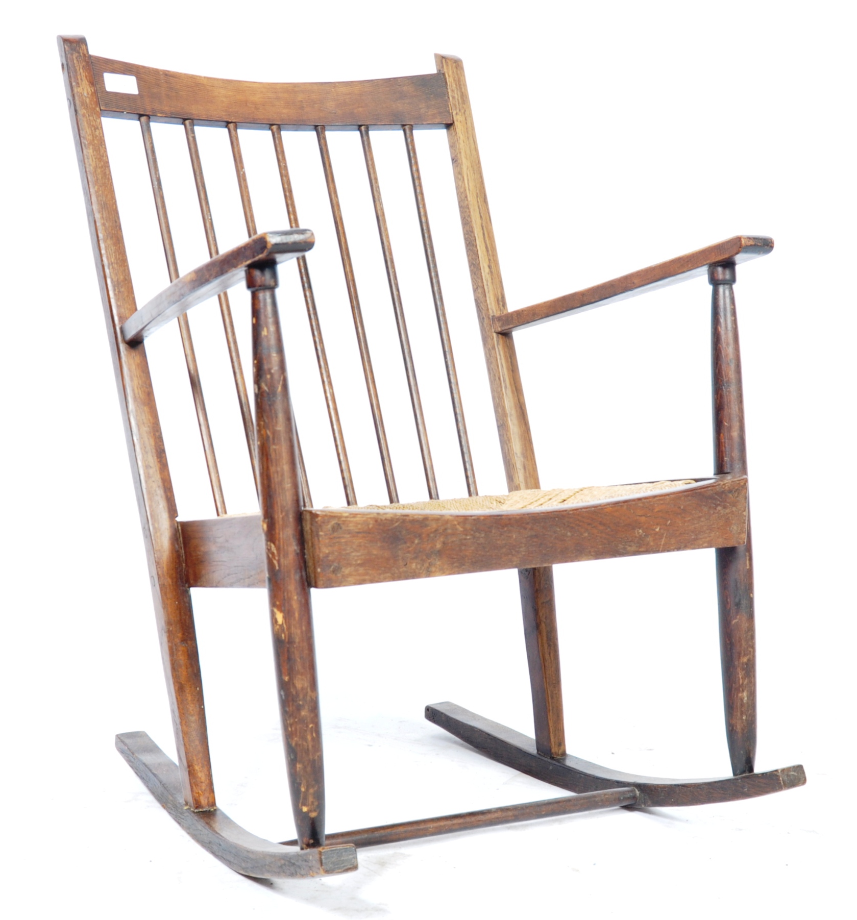 EARLY TO MID 20TH CENTURY BESPOKE MADE OAK ROCKING CHAIR