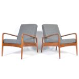 STUNNING PAIR OF GREAVES AND THOMAS TEAK WOOD FRAMED ARMCHAIRS