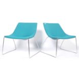 PAIR OF CONTEMPORARY RETRO SIDE CHAIRS RAISED ON CHROME LEGS