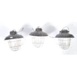 20TH CENTURY INDUSTRIAL WIRE CAGED ENAMEL PENDANT LIGHT