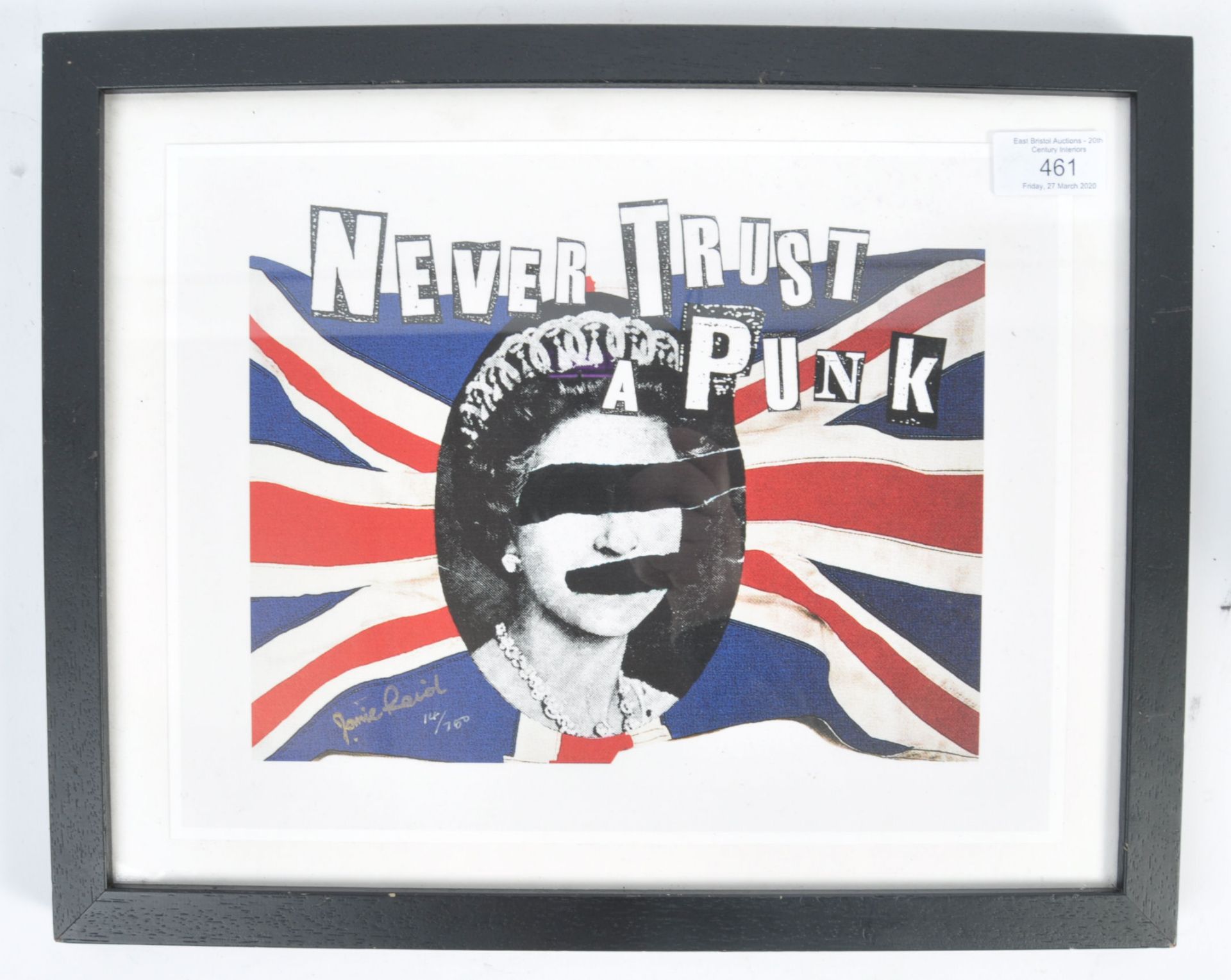 JAMIE REID (1947 - CURRENT) TITLED ' NEVER TRUST PUNK ' PUNK PRINT - Bild 2 aus 4