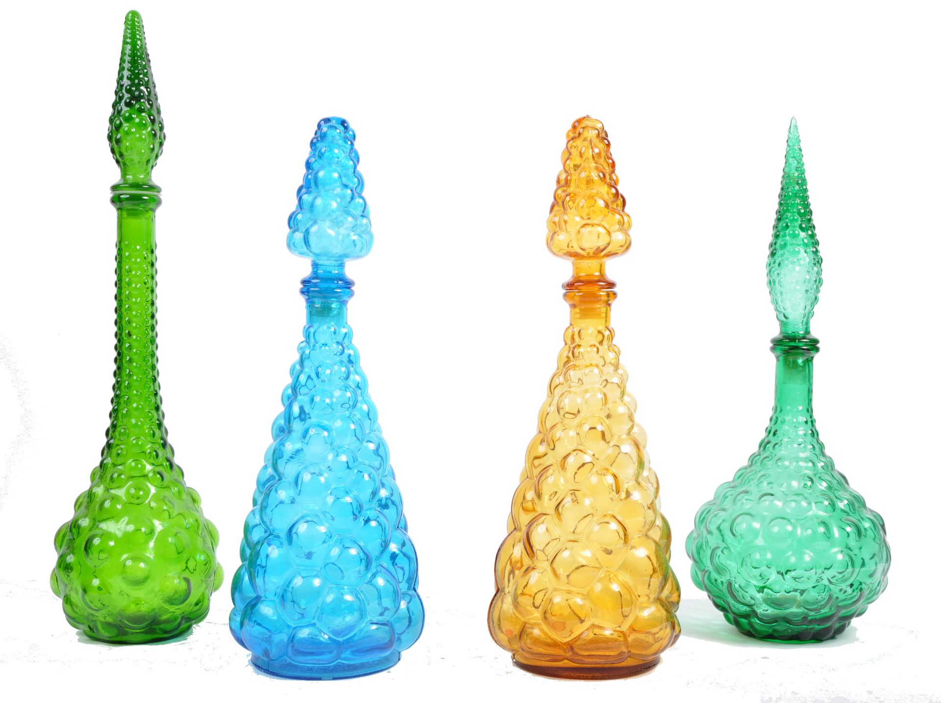 COLLECTION OF EMPOLI ITALIAN GLASS GENIE BOTTLES